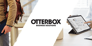 Otterbox-mainoskuva ja englanninkielinen teksti Business solutions