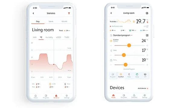 Mill app viser rom- og ferieinnstillinger