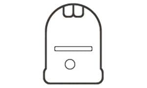 KitchenAid illustration av en brödrost, svarta konturer på vit bakgrund. 