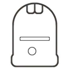 KitchenAid illustration av en brödrost, svarta konturer på vit bakgrund. 