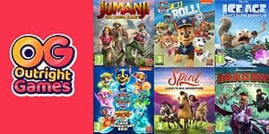 Billeder af forskellige spil og teksten Outright Games Banner