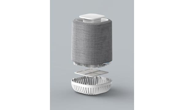 Aura Air mini -luftrenser åpnet opp på bunnen og viser filteret