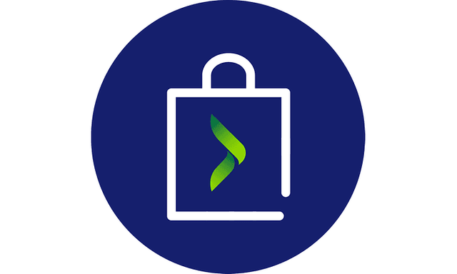 Kundeklubb rund logo på blå bakgrunn