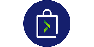 Kundeklubb rund logo på blå bakgrunn