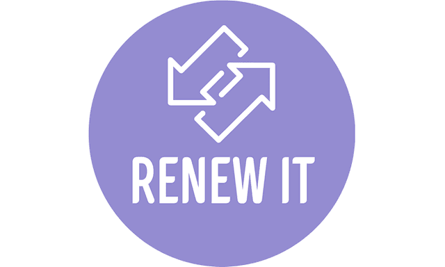 rundt teaser-bilde i blått med teksten renew it