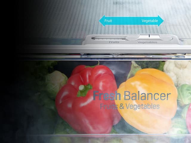 Fresh balancer -bannerikuva, jossa on paprikoita jääkaapin lokerossa