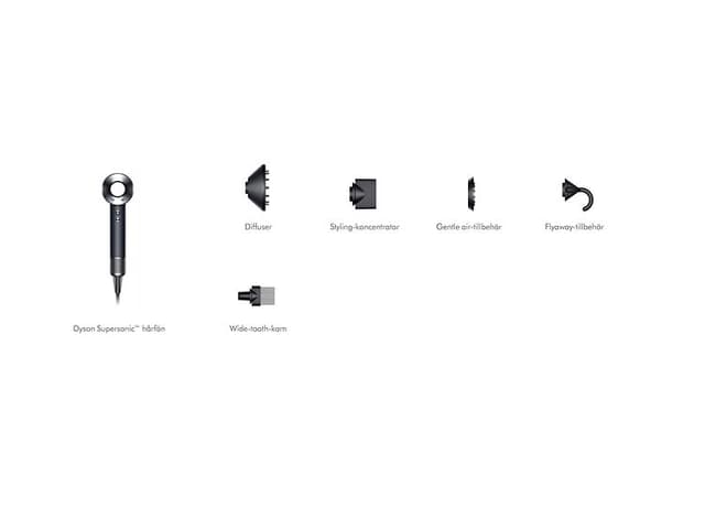 Dyson Supersonic hårtork Black Nickel med tillbehör.