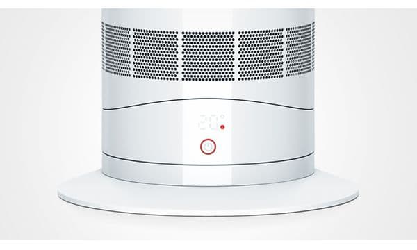 Illustration av Dyson Hot & Cool fläkt och dess panel för inställningar.