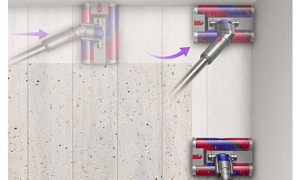 illustrasjon av hvordan Dyson Omni-Glide manøvrerer seg problemfritt rundt hindre
