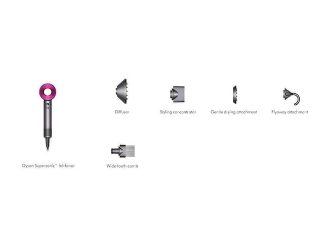 tilbehør til Dyson Supersonic Iron Fuschia med norsk tekst