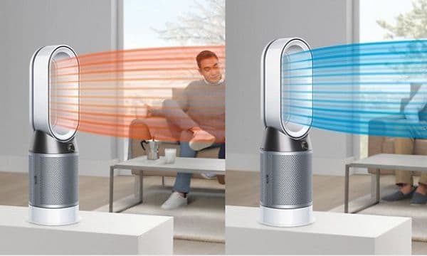 Illustrasjon som viser både oppvarming og nedkjøling med bruk av Dyson Pure Hot & Cool-viften
