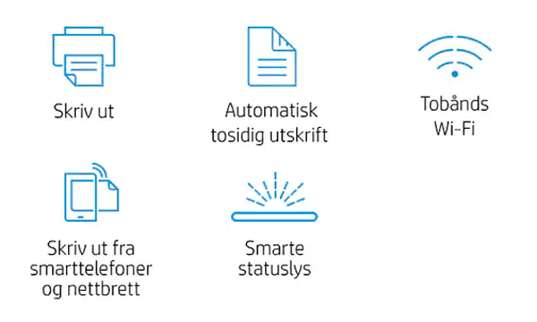 HP LaserJet M209dwe ikoner med tekst på norsk