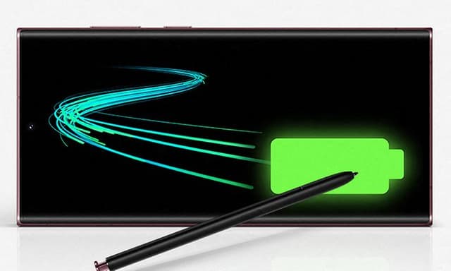 Galaxy S22 Ultra med en batteriikon