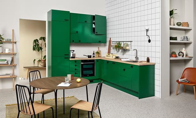 Epoq Trend Green Envy L-kjøkken med benkeplate i bambus