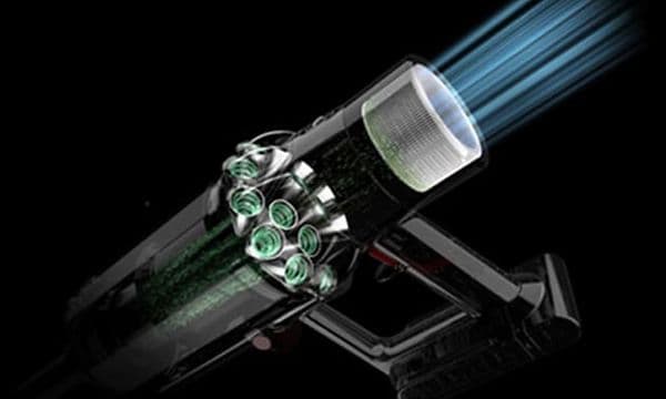 Illustrasjon av filtersystemet til en Dyson V10  Motorhead-støvsuger