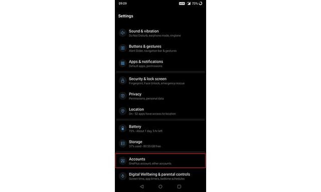 Screenshot fra Google-konto på Android-telefon 