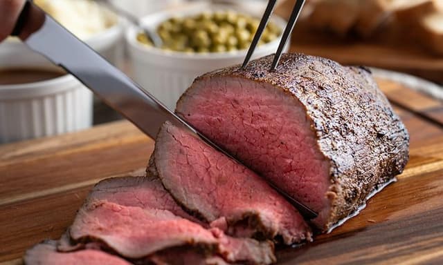 Roastbiff som blir kuttet opp i skiver