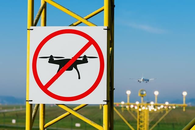 droner forbudt skilt ved landingsbane