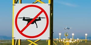droner forbudt skilt ved landingsbane