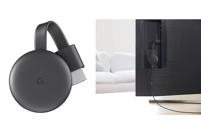 Chromecast-3.gen og bagsiden af et tv