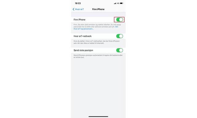 Screenshot from Settings on iPhone
