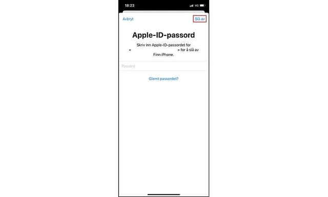 Skjermbilde fra innstillinger på iPhone