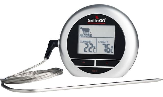 et sølvfarget grilltermometer