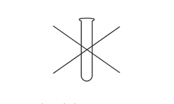 En symbol som föreställer ett provrör med ett kryss över. 