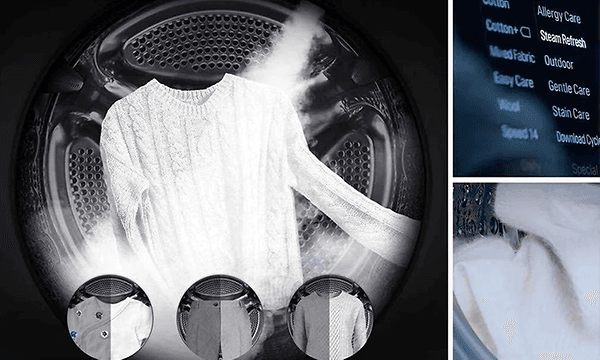 en hvit genser inne i en vaskemaskin med steam