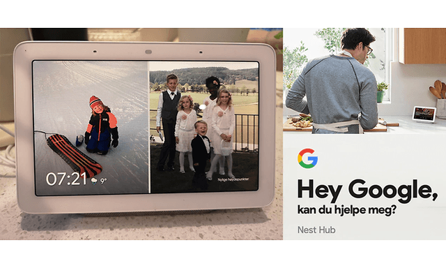 Google nest viser frem bilder Hey Google kollasje