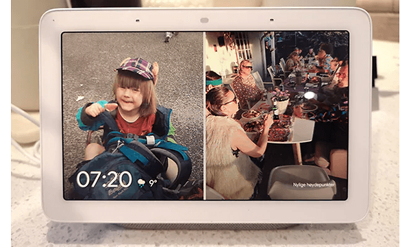 google nest viser to bilder et barn og et selskap
