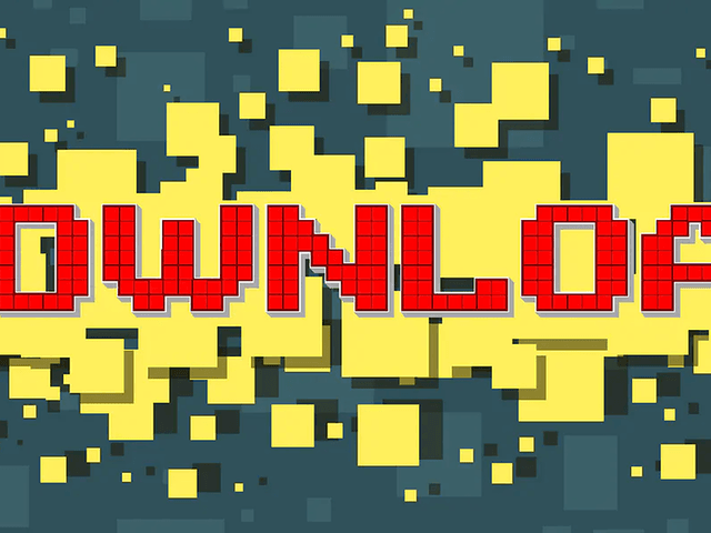 Punainen Download-teksti sinikeltakuvioisella taustalla