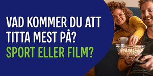 Elgiganten banner med texten "Vad kommer du att titta mest på? sport eller film?".