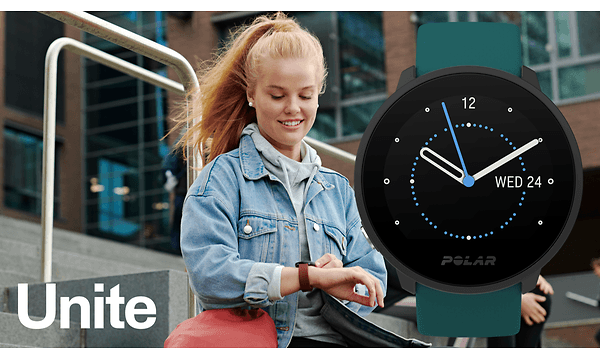 Polar - A Polar Unite smartwatch on the wrist of young woman