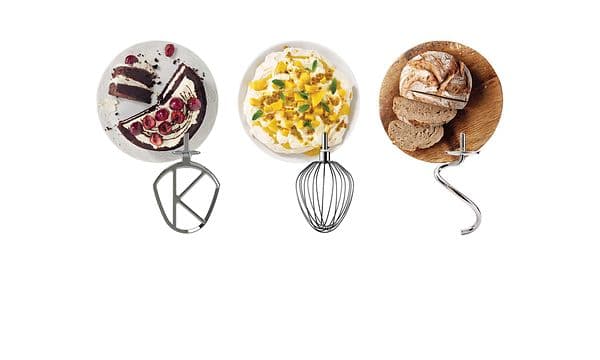 Illustrasjon av K-spade, eltekrok og visp til Kenwood Chef XL Elite kjøkkenmaskin