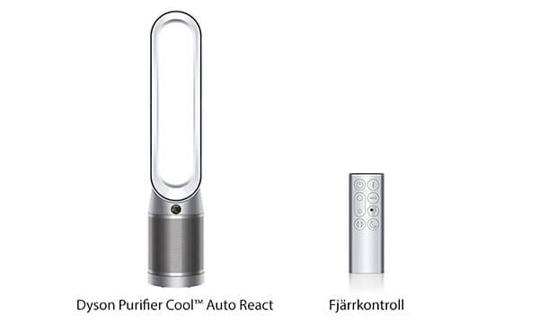 Dyson luftrenare och fjärrkontroll med svensk text under