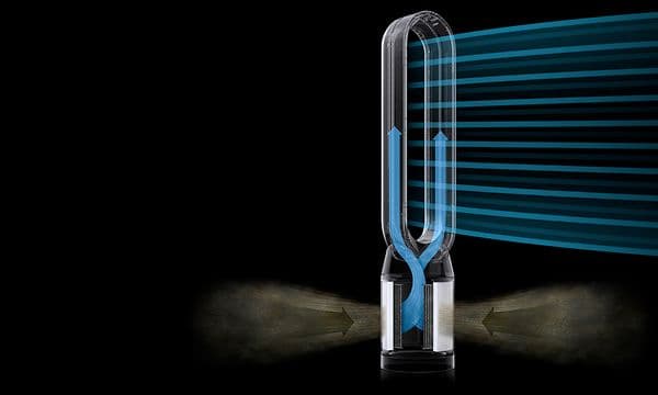 Illustrasjon av Dyson luftrenser på svart bakgrunn