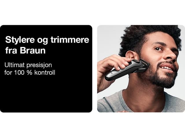 En mann bruker en  Braun skjeggtrimmer BT5260