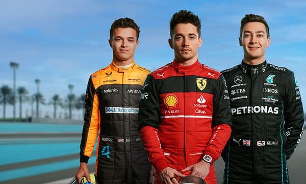Lando Norris, Charles Leclerc ja George Russell