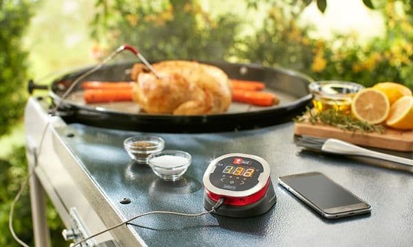 steketermometer i en grillet kylling utendørs
