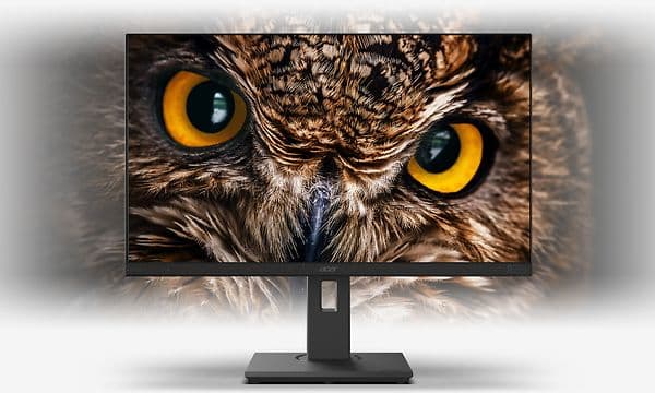 Acer-näyttö, jossa on kuva pöllöstä ruudulla