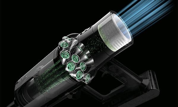 llustrasjon av filtersystemet til en Dyson V10-støvsuger