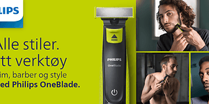 Ulike bilder av menn som trimmer og barberer seg med Philips OneBlade