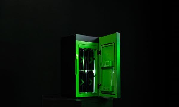 Gaming fridge with cans inside it