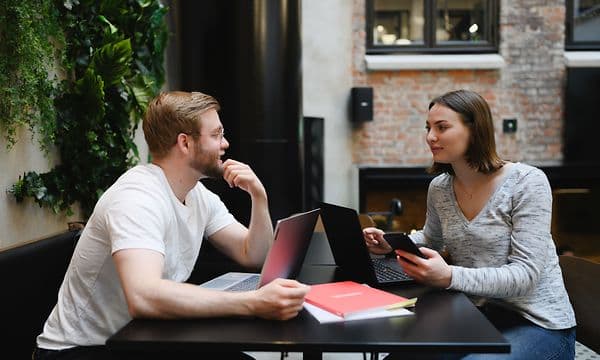 Man and woman working together