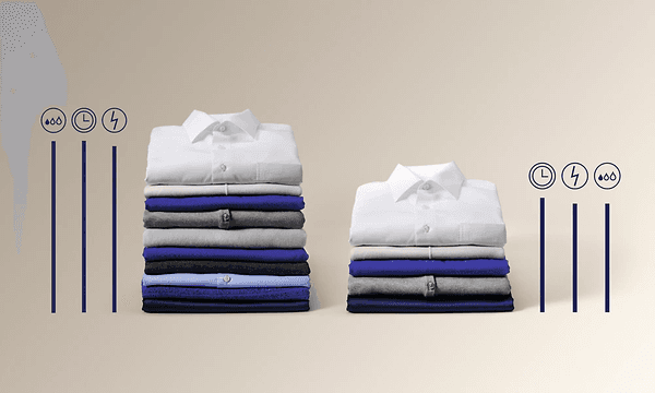 Two piles of shirts washed with SensiCare from Electrolux to show that the fabric lasts longer