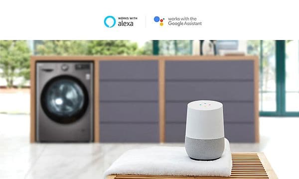 Google Nest Home standing in the foreground with a washingmachine in the background (1)