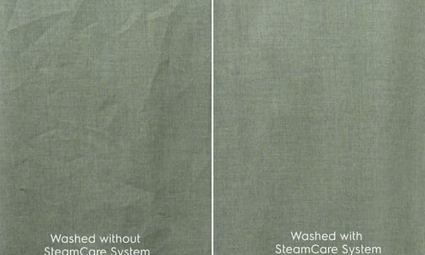 Two sided image showing what happens if you wash without and with SteamCare System from Electrolux