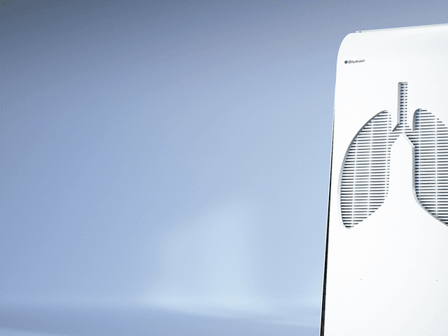 Blueair air purifier with blue background