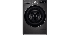 LG svart tvättmaskin produktbild.